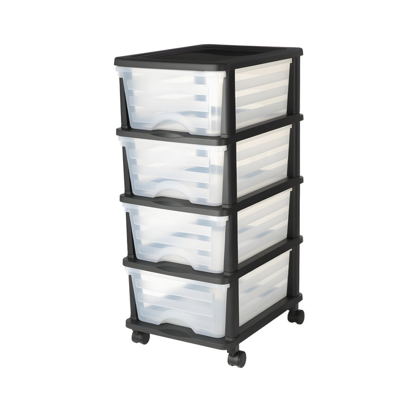 Chariot de rangement en plastique avec 4 tiroirs et roulettes