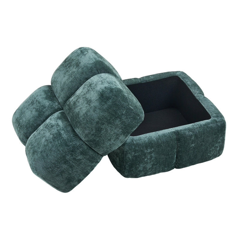 46cm Wide Rectangle Solid Colour Footstool Ottoman, Chenille, Green