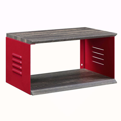 Red Accent Table and Wall Shelf Set