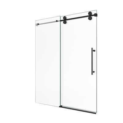 56"-60"W*72" H Frameless Single Sliding Shower Door – 5/16" (8Mm) Clear Tempered Glass, Bypass Design With Matte Black Finish