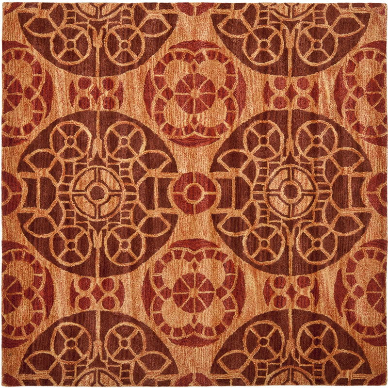 Tapis floral en laine / viscose touffeté à la main Kouerga, Carré 7 pi