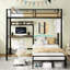 Lit superposé simple en forme de L noir avec bureau, station de charge et bibliothèque, garde-corps, pour adolescent, peu encombrant, rangement à structure solide, adolescents en métal, noir, configuration pour dormir tranquille