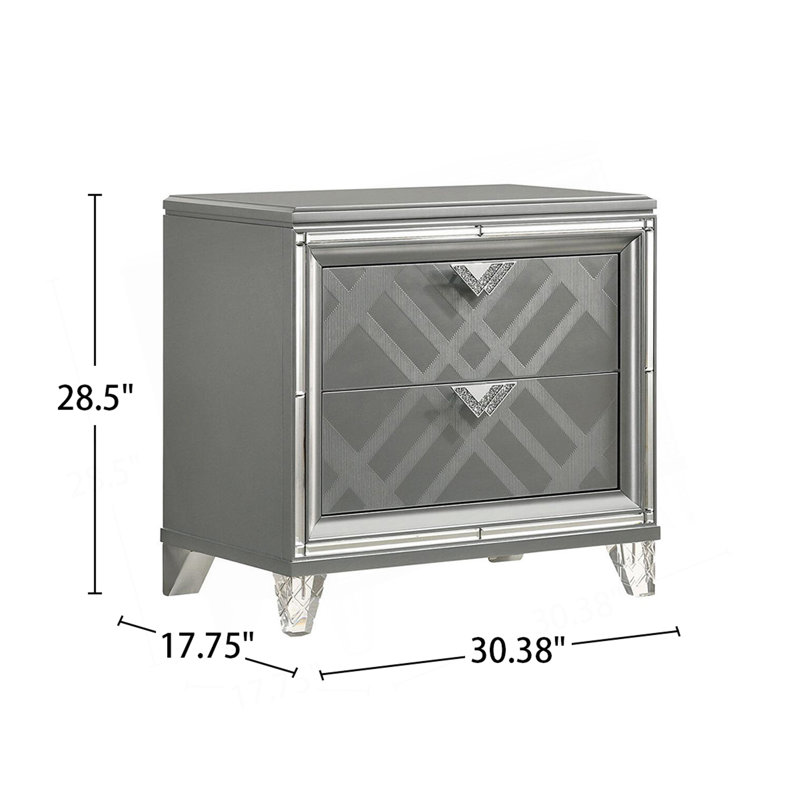 Stylish 2-Drawer Nightstand With Elegant Mirror Trim, Perfect For Adding Glamour And Storage To Your Bedroom.