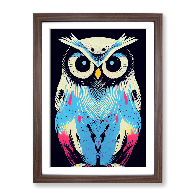 Paint Splashed Owl - Framed Print, 34cm H x 25cm W x 2cm D, Walnut