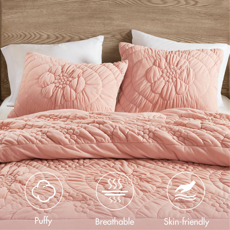 Ensemble d'édredon 3 pièces, Full Comforter + 2 Standard Shams, Rose