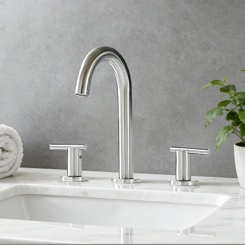 2-Handle Modern Bathroom Sink Faucet with Deck Mount, Brushed Nickel