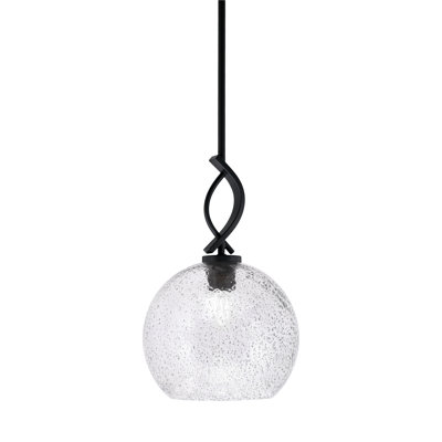 Mini-luminaire suspendu avec tige Cavella au fini noir mat avec verre de 9,5 po