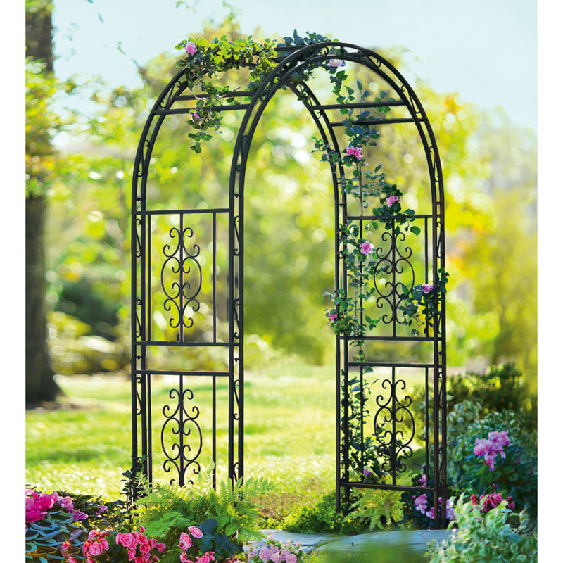Montebello Iron 84" Tall Garden Arbor, Gray