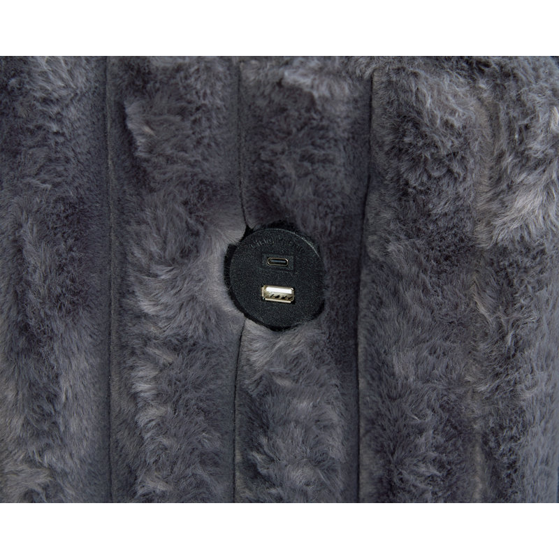 Corduroy Fabric Click Clack Reversible Sectional W/ USB + 2 Accent Pillows, Dark Gray Corduroy