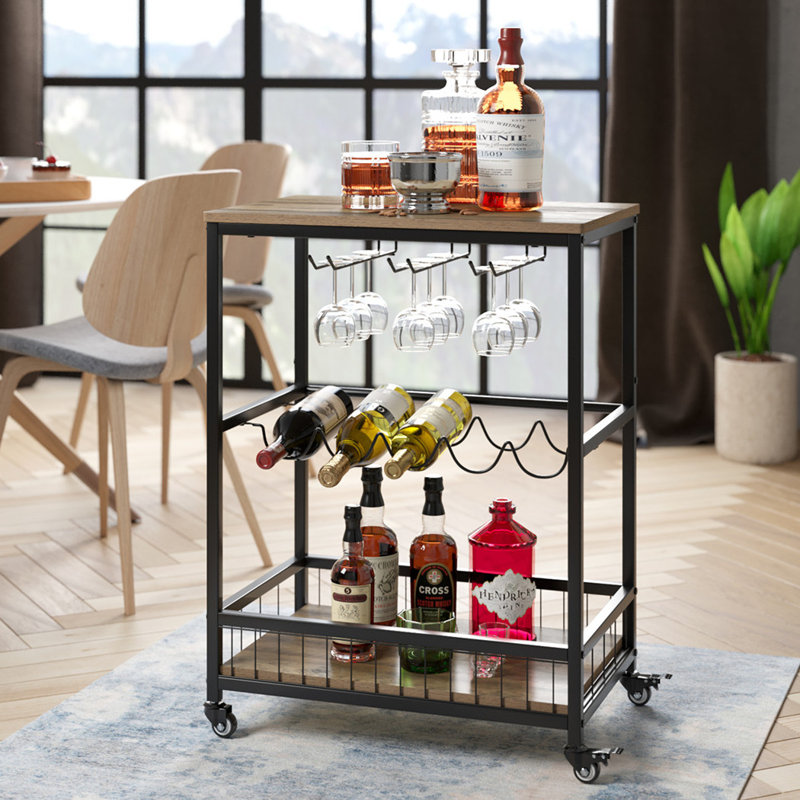 Williston Forge Lex Industrial Rectangular Wine Rack Bar Cart & Reviews ...