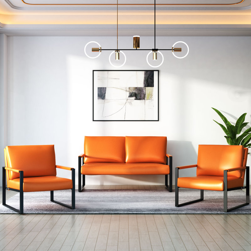 Ensemble de salon configurable en similicuir 3 pièces Carlean, Similicuir orange