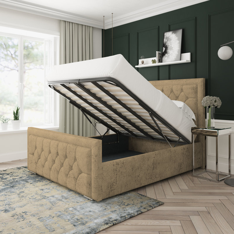 Maple Marble Upholstered Ottoman Bed Frame, Small Double (4'), Mink