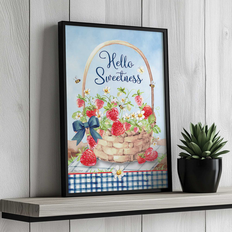 «Hello Sweetness Strawberry Basket» par Nicole DeCamp, reproduction d'art, 32 W x 48 H, Black, Framed Print