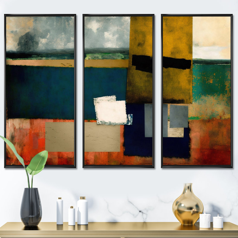 «Blue Sky Colorfields VI», reproduction sur toile 3 pièces, Toile encadrée noire, H 28 po x l 36 po x P 1 po