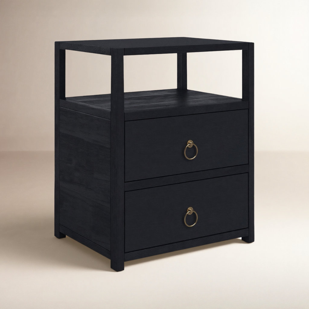Elin 2-Drawer Acacia Nightstand, Navy Blue