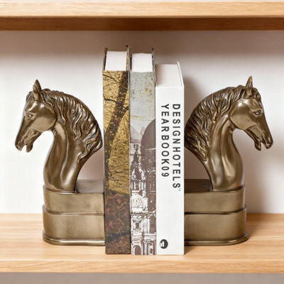 Golden Horse Head Bookends Decorative For Shelves - Unique Gift