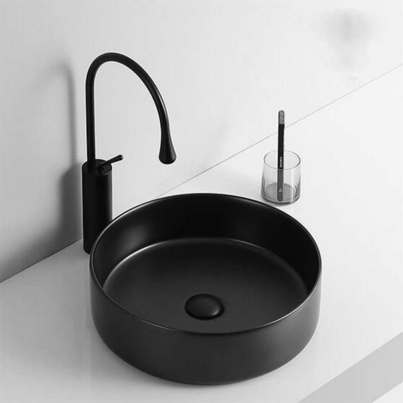 Ceramic Circular Vessel Bathroom Sink Art Sink, Matte Black