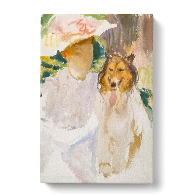 Woman With Collie by John Singer Sargent - Wrapped Canvas Painting, 60cm H x 40cm W x 3cm D