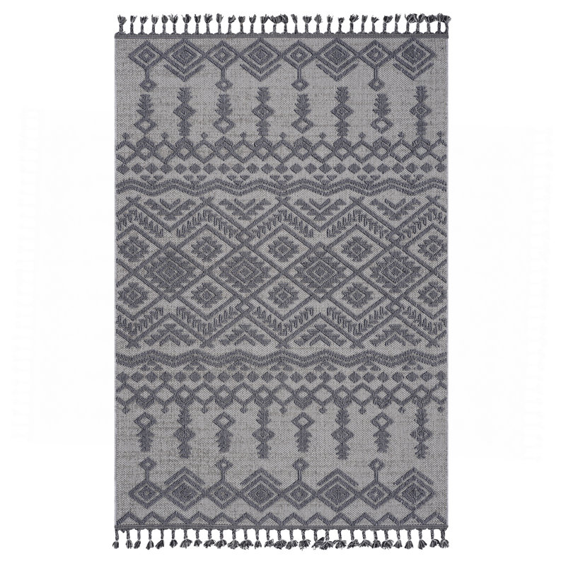 Gray Traditional Indoor / Outdoor Area Rug, Rectangle 6'7" x 7'9"
