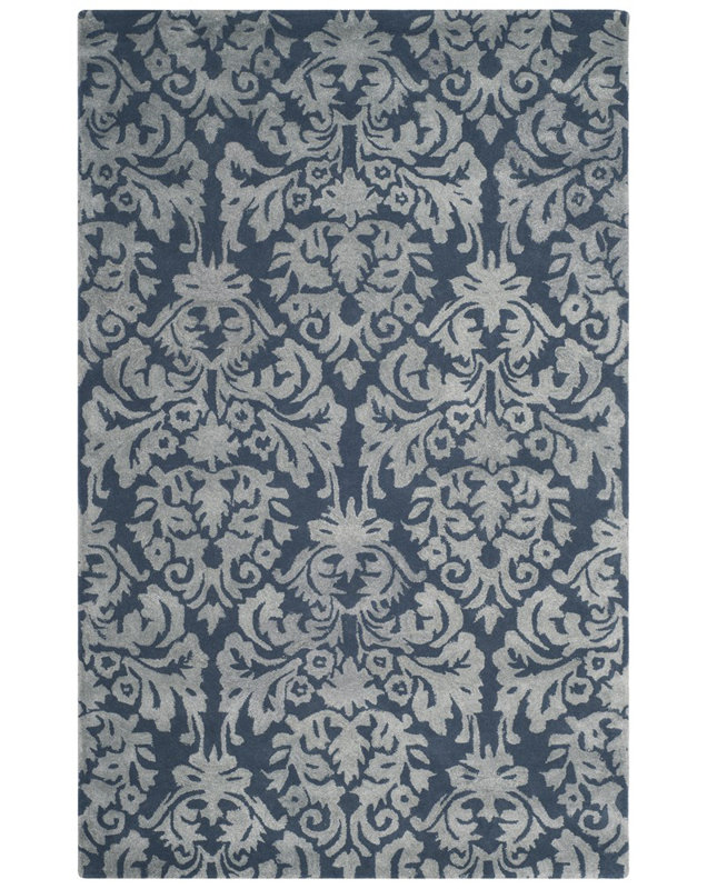 Tapis bleu marine / gris en laine / viscose / coton touffeté à la main Domingues, Rectangle 3 pi x 5 pi