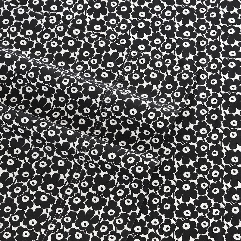 Full Black Cotton Percale Floral Print Bedding Set