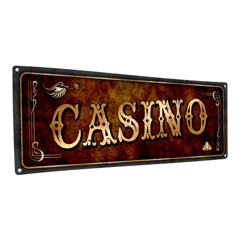 «Brown Casino Metal Sign» sur métal, H 11,5 po x l 31 po