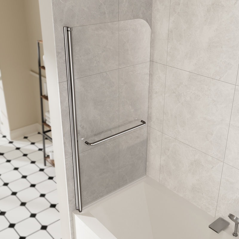 Porte de douche l 34 po x H 58 po, porte de douche pivotante à 180 degrés avec verre trempé de 1/4 po (6 mm) et barre à serviettes, finition chromée, film antidéflagrant, acier inoxydable