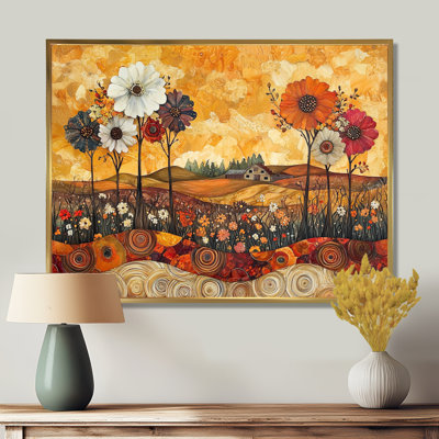 Assortiment de bouquets de fleurs, paysage de grange I - campagne, art mural