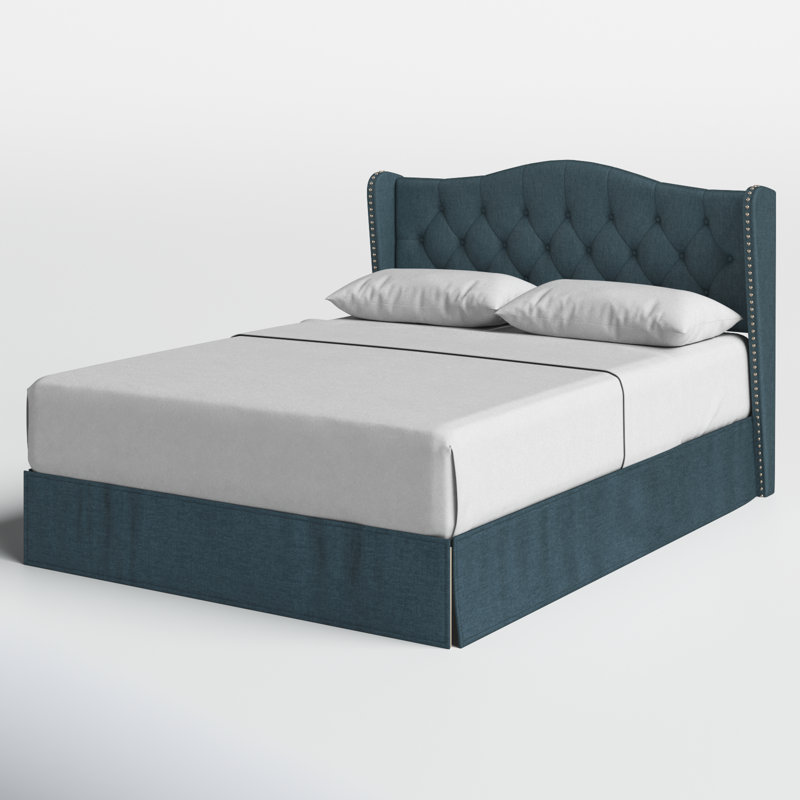 Knott Upholstered Wingback Storage Bed, Denim Blue, Queen