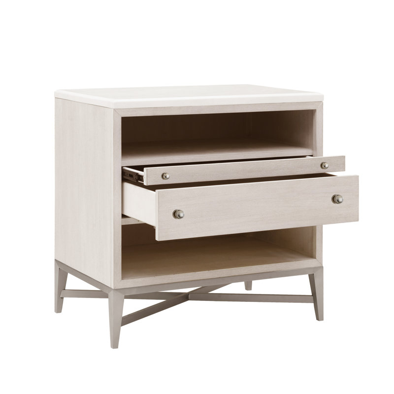 Beige and White 2-Drawer Nightstand with USB-C Port