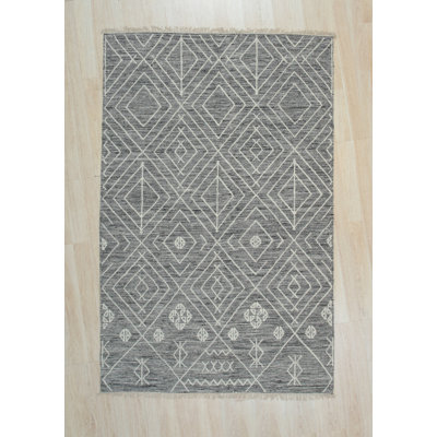 Luxurious Kilim Charcoal Handmade Wool Area Rug