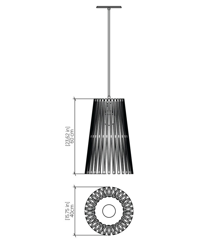 1 - Light Single Pendant, Louro Freijo, 23.4" H x 15.6" W x 15.6" D