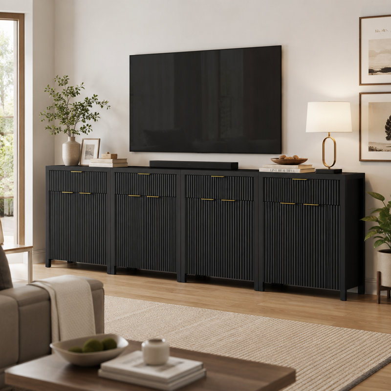 Buffet moderne avec grand tiroir, buffet de rangement avec tablette réglable, armoire d'entrée avec design ondulé, rangement parfait pour la salle à manger, la cuisine et le vestibule