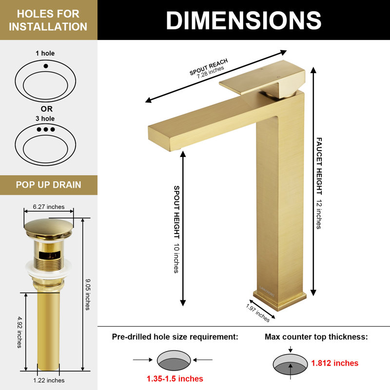 Robinet de lavabo vasque avec bonde, Or brossé