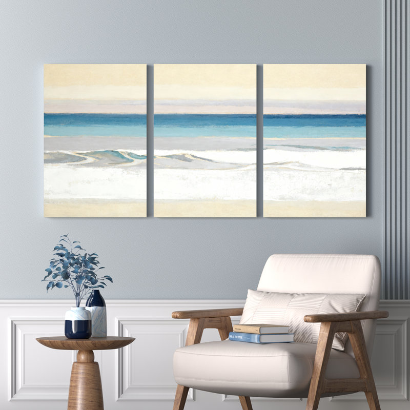 Ensemble de 3 tableaux abstraits sur toile représentant des vagues océaniques, H 30 po x l 60 po