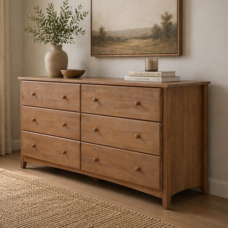 Commode 6 tiroirs en pin, Gris délavé