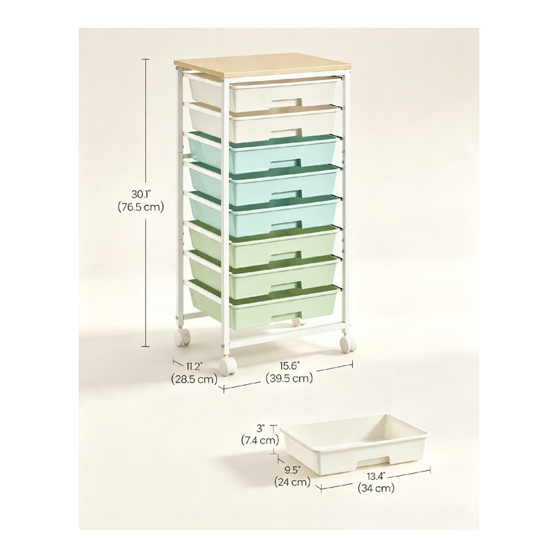 8 Drawer Storage Drawer, Green/White