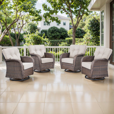 Agnes All-Weather Wicker Swivel Chairs With T-Back Cushions (Set Of 4) by Lark Manor