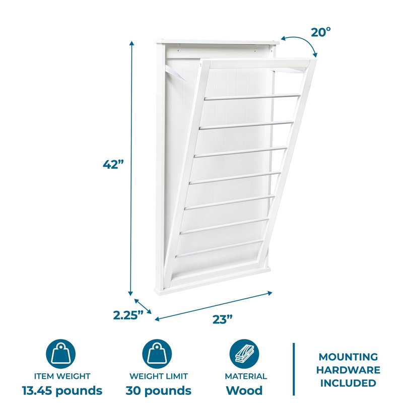 Foldable Wood Wall Laundry Rack, Collapses to 2.25" Thin Profile, Max 30lbs Weight Bearing