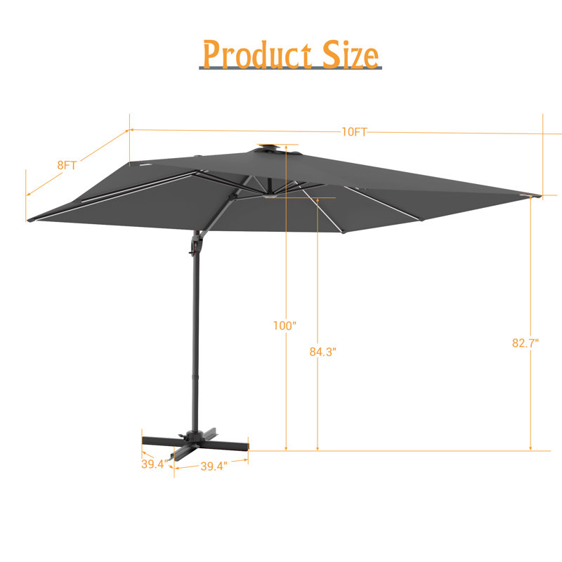 Parasol en porte-à-faux à DEL 10 x 8 pi, Gris clair
