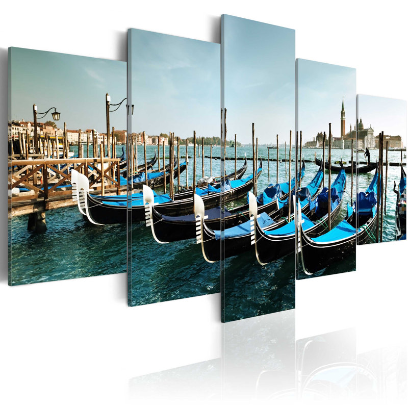 A Canal in Venice 5 Piece Wall Art Set on Canvas, 50cm H x 100cm W x 1.4cm D