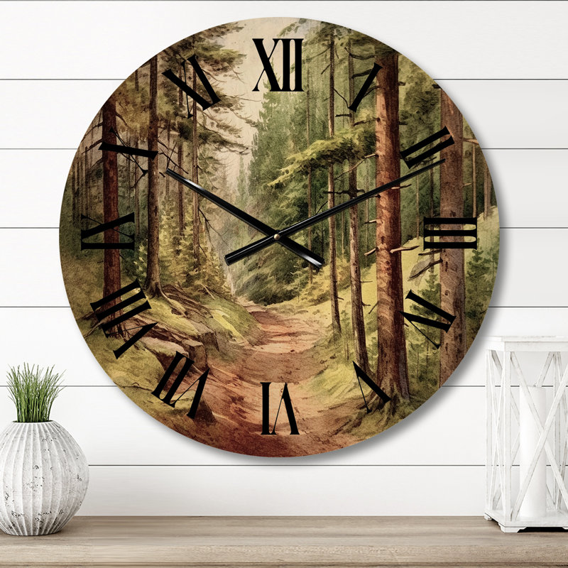 Petite route dans un paysage de montagne - horloge murale surdimensionnée en bois forêt, Moyenne