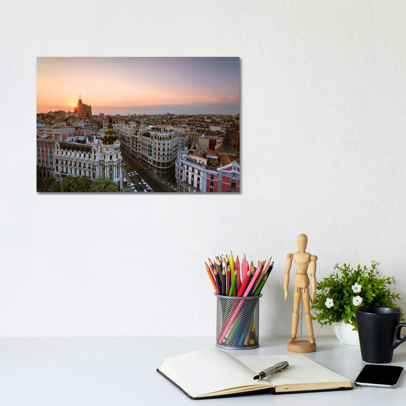 Sunset Over Madrid, Spain by Matteo Colombo - Wrapped Canvas Print, 20.5cm H x 31cm W