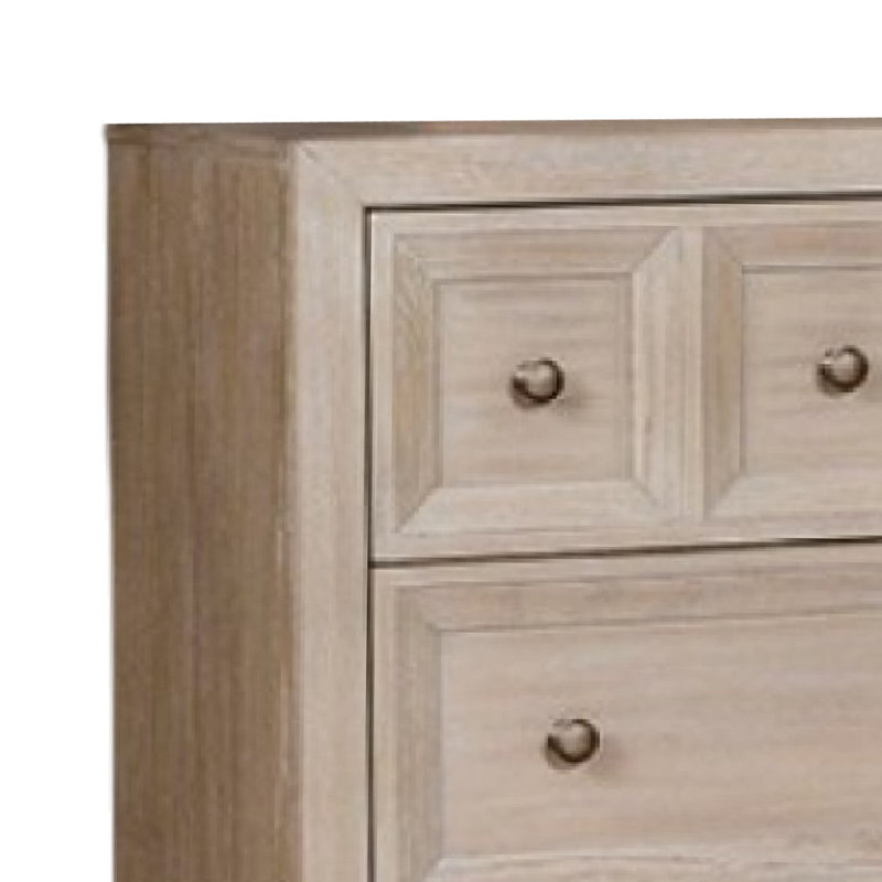 Commode large Kizie, 6 tiroirs, bronze, bois massif, 62 pouces, Beige