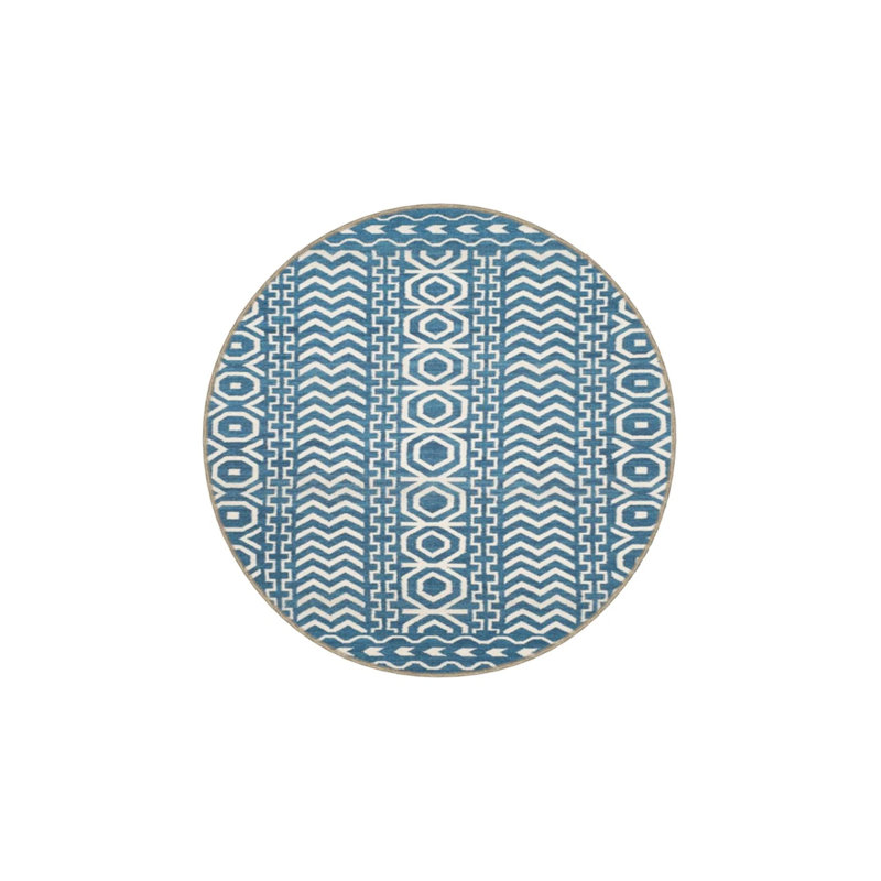Blue Geometric Woven Based Washable Carpet, Rectangle 3'4" x 6'7"