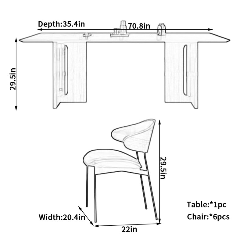 Ensemble de salle à manger Luxury, H 29,5 po x L 70,8 po x l 35,4 po