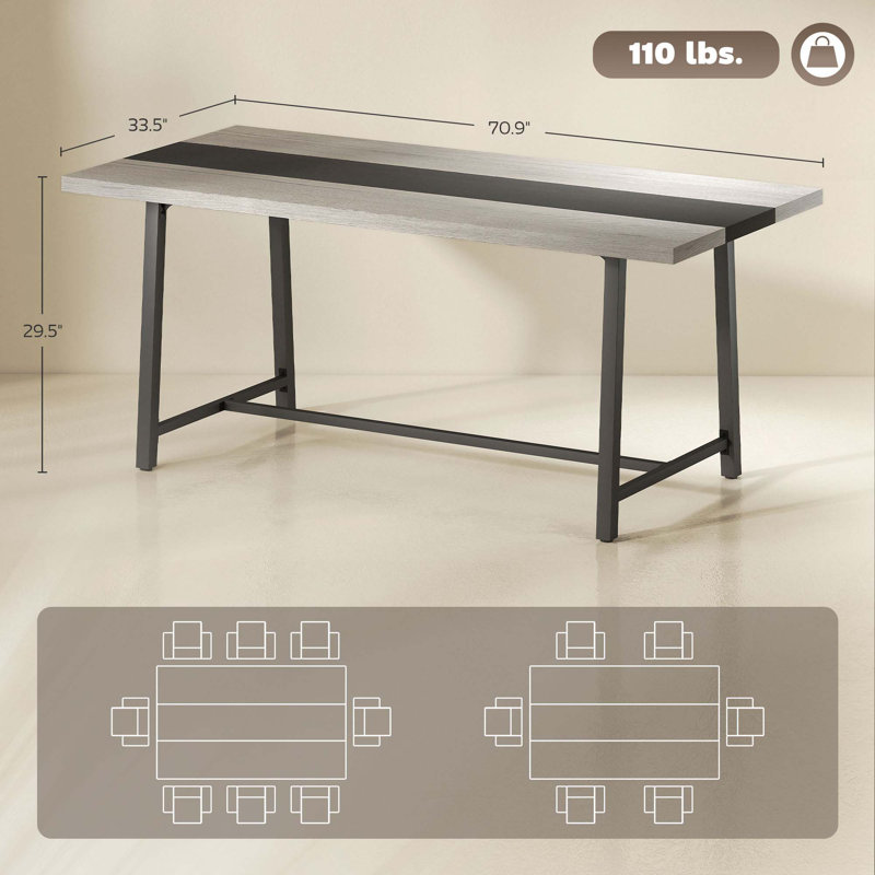 Table de salle à manger spacieuse avec pieds en acier durable, parfaite pour les réunions de famille et polyvalente dans n'importe quelle maison