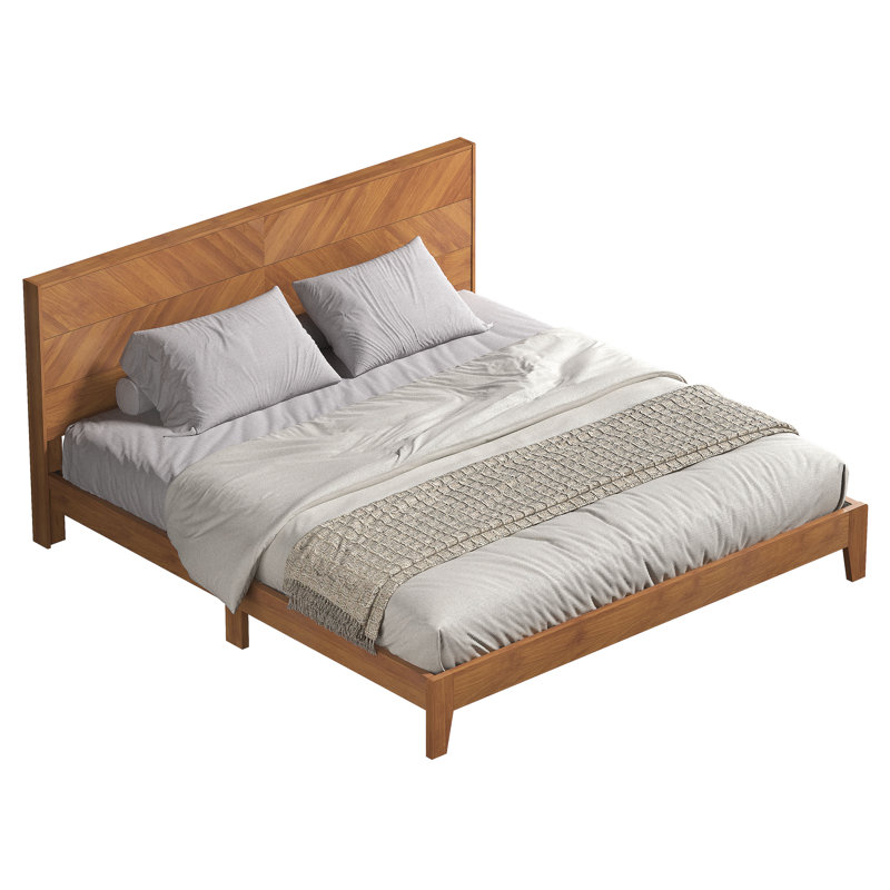 Branquinha Modern Herringbone Panel Headboard Platform Bed Frame, Orange, King
