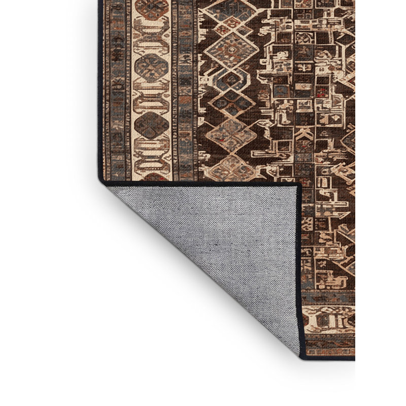 Tapis noir Art Deco lavable à la machine, Carré 8 pi