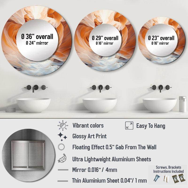 Canyon Antelope liquide Art III - miroir mural, miroir rond traditionnel traditionnel, impression sur métal, 23 po x 23 po